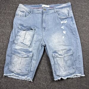 Arketype Denim Shorts 40 Mens Light Wash Distressed Cargo Multi Pocket Y2K Jorts